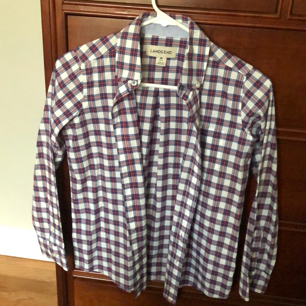 Boys lands end checkered button down shirt